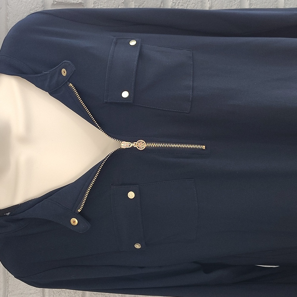 🫐 Anne Klein Navy Blue Career Shirt With 3/4 Sleeves. Size M - Picture 6 of 10